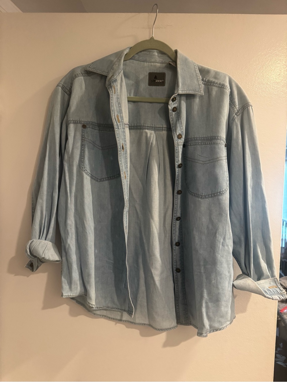 Vintage Lizwear Petite Light Wash Denim Shirt SP Button Front Cotton 90s Casual